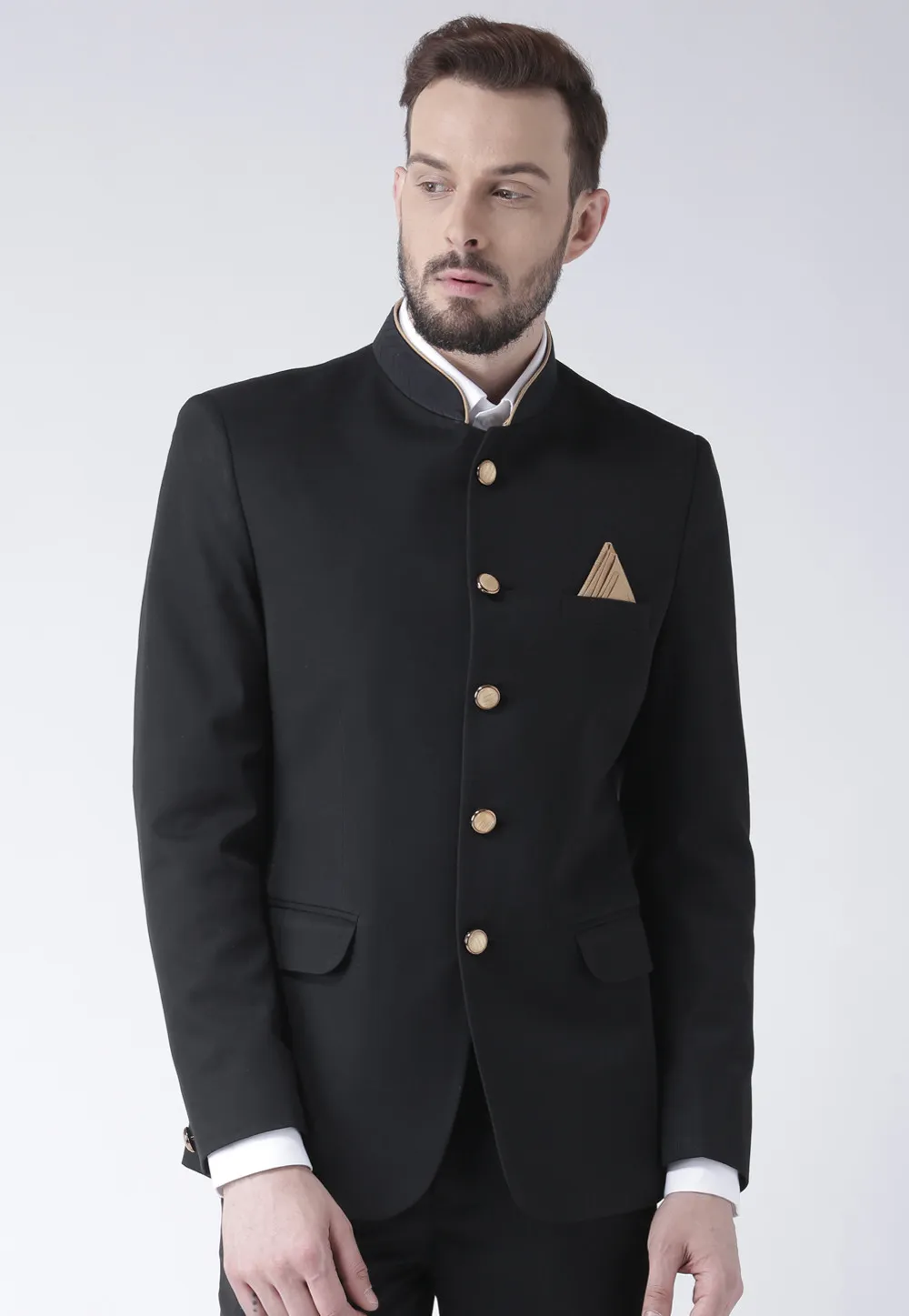 solid color polyester jodhpuri jacket in black v1 mst779