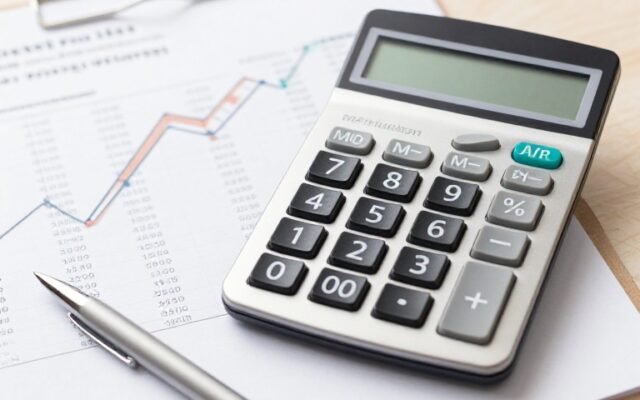 Profit margin calculator showing revenue minus costs divided by revenue equals profit margin percentage
